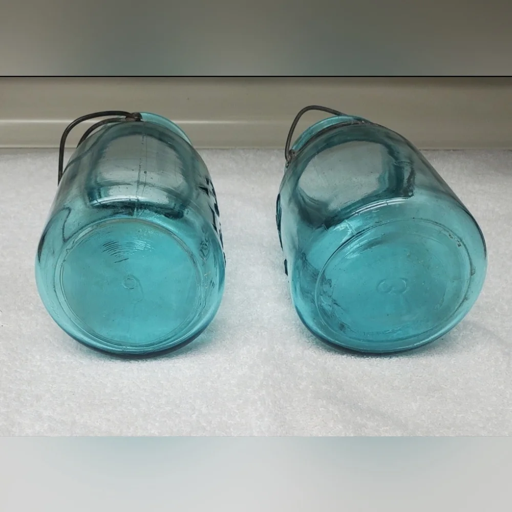 Vintage Ball Blue Glass Ideal Mason Jar Set Of 2 Jars